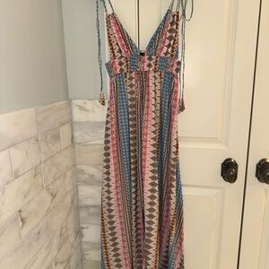 Lulu's Multicolor Striped Maxi Dress with Pink, Blue & Brown Accents